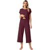 image:imageWiWi Womens Pajamas Sets Bamboo Viscose Short Sleeve Top with Capri Pants Super Soft Lounge Cooling Sleepwear Pjs SXXLBbrownish Red