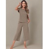 image:imageWiWi Womens Pajamas Sets Bamboo Viscose Short Sleeve Top with Capri Pants Super Soft Lounge Cooling Sleepwear Pjs SXXLBcamel