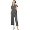 image:imageWiWi Womens Pajamas Sets Bamboo Viscose Short Sleeve Top with Capri Pants Super Soft Lounge Cooling Sleepwear Pjs SXXLBiron Grey