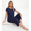 image:imageWiWi Womens Pajamas Sets Bamboo Viscose Short Sleeve Top with Capri Pants Super Soft Lounge Cooling Sleepwear Pjs SXXLBnavy