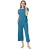 image:imageWiWi Womens Pajamas Sets Bamboo Viscose Short Sleeve Top with Capri Pants Super Soft Lounge Cooling Sleepwear Pjs SXXLBteal Blue