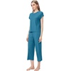 image:imageWiWi Womens Pajamas Sets Bamboo Viscose Short Sleeve Top with Capri Pants Super Soft Lounge Cooling Sleepwear Pjs SXXLBteal Blue