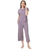 image:imageWiWi Womens Pajamas Sets Bamboo Viscose Short Sleeve Top with Capri Pants Super Soft Lounge Cooling Sleepwear Pjs SXXLBviolet