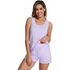 image:imageWiWi Womens Sleeveless Pajama Set Summer Sleepwear Soft Pjs Sets Tank Top Shorts Loungewear Viscose from Bamboo SXXLTaro Purple