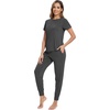 image:imageWiWi Womens Tracksuit Set Viscose from Bamboo Loungewear 2 Piece Outfit Long Pants Jogger Sets SXXLBcharcoal Heather