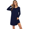 image:imageWiWi Womens Viscose from Bamboo Nightgown Long Sleeve Nightshirt Soft Sleep Dress Loose Comfy Pajama Sleepwear SXXLCnavy