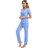 image:imageWiWi Womens Viscose from Bamboo Pajamas Set 2 Piece Soft Top with Long Pants Pjs Sleepwear Lightweight Loungewear Sets SXXLAair Blue
