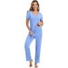 image:imageWiWi Womens Viscose from Bamboo Pajamas Set 2 Piece Soft Top with Long Pants Pjs Sleepwear Lightweight Loungewear Sets SXXLAair Blue