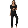 image:imageWiWi Womens Viscose from Bamboo Pajamas Set 2 Piece Soft Top with Long Pants Pjs Sleepwear Lightweight Loungewear Sets SXXLAblack