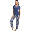 image:imageWiWi Womens Viscose from Bamboo Pajamas Set 2 Piece Soft Top with Long Pants Pjs Sleepwear Lightweight Loungewear Sets SXXLAblue DepthGray Peony