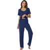 image:imageWiWi Womens Viscose from Bamboo Pajamas Set 2 Piece Soft Top with Long Pants Pjs Sleepwear Lightweight Loungewear Sets SXXLAdark Blue