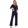 image:imageWiWi Womens Viscose from Bamboo Pajamas Set 2 Piece Soft Top with Long Pants Pjs Sleepwear Lightweight Loungewear Sets SXXLBnavy