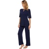 image:imageWiWi Womens Viscose from Bamboo Pajamas Set 2 Piece Soft Top with Long Pants Pjs Sleepwear Lightweight Loungewear Sets SXXLBnavy