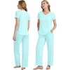 image:imageWiWi Womens Viscose from Bamboo Pajamas Set Short Sleeve Pajama Sets with Pants Super Soft Cooling Pjs with Pockets SXXLAqua