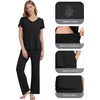 image:imageWiWi Womens Viscose from Bamboo Pajamas Set Short Sleeve Pajama Sets with Pants Super Soft Cooling Pjs with Pockets SXXLBlack