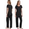 image:imageWiWi Womens Viscose from Bamboo Pajamas Set Short Sleeve Pajama Sets with Pants Super Soft Cooling Pjs with Pockets SXXLBlack