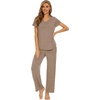 image:imageWiWi Womens Viscose from Bamboo Pajamas Set Short Sleeve Pajama Sets with Pants Super Soft Cooling Pjs with Pockets SXXLCamel