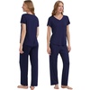 image:imageWiWi Womens Viscose from Bamboo Pajamas Set Short Sleeve Pajama Sets with Pants Super Soft Cooling Pjs with Pockets SXXLNavy