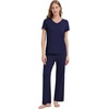 image:imageWiWi Womens Viscose from Bamboo Pajamas Set Short Sleeve Pajama Sets with Pants Super Soft Cooling Pjs with Pockets SXXLNavy