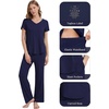 image:imageWiWi Womens Viscose from Bamboo Pajamas Set Short Sleeve Pajama Sets with Pants Super Soft Cooling Pjs with Pockets SXXLNavy