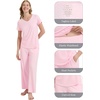 image:imageWiWi Womens Viscose from Bamboo Pajamas Set Short Sleeve Pajama Sets with Pants Super Soft Cooling Pjs with Pockets SXXLPink