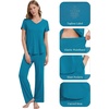 image:imageWiWi Womens Viscose from Bamboo Pajamas Set Short Sleeve Pajama Sets with Pants Super Soft Cooling Pjs with Pockets SXXLTeal Blue