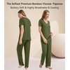image:imageWiWi Womens Viscose from Bamboo Pajamas Set Short Sleeve Top with Pants Pjs Soft V Neck Sleepwear Lightweight Loungewear S3XAarmy Green