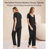 image:imageWiWi Womens Viscose from Bamboo Pajamas Set Short Sleeve Top with Pants Pjs Soft V Neck Sleepwear Lightweight Loungewear S3XAblack