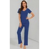 image:imageWiWi Womens Viscose from Bamboo Pajamas Set Short Sleeve Top with Pants Pjs Soft V Neck Sleepwear Lightweight Loungewear S3XAblue Depth