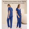 image:imageWiWi Womens Viscose from Bamboo Pajamas Set Short Sleeve Top with Pants Pjs Soft V Neck Sleepwear Lightweight Loungewear S3XAblue Depth