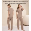 image:imageWiWi Womens Viscose from Bamboo Pajamas Set Short Sleeve Top with Pants Pjs Soft V Neck Sleepwear Lightweight Loungewear S3XAcamel