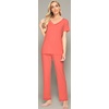 image:imageWiWi Womens Viscose from Bamboo Pajamas Set Short Sleeve Top with Pants Pjs Soft V Neck Sleepwear Lightweight Loungewear S3XAcoral