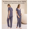image:imageWiWi Womens Viscose from Bamboo Pajamas Set Short Sleeve Top with Pants Pjs Soft V Neck Sleepwear Lightweight Loungewear S3XAdark Grey
