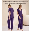 image:imageWiWi Womens Viscose from Bamboo Pajamas Set Short Sleeve Top with Pants Pjs Soft V Neck Sleepwear Lightweight Loungewear S3XAdark Purple