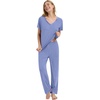 image:imageWiWi Womens Viscose from Bamboo Pajamas Set Short Sleeve Top with Pants Pjs Soft V Neck Sleepwear Lightweight Loungewear S3XAfog Blue
