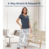 image:imageWiWi Womens Viscose from Bamboo Pajamas Set Short Sleeve Top with Pants Pjs Soft V Neck Sleepwear Lightweight Loungewear S3XAgreen Feather
