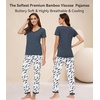 image:imageWiWi Womens Viscose from Bamboo Pajamas Set Short Sleeve Top with Pants Pjs Soft V Neck Sleepwear Lightweight Loungewear S3XAgreen Feather