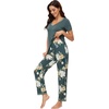 image:imageWiWi Womens Viscose from Bamboo Pajamas Set Short Sleeve Top with Pants Pjs Soft V Neck Sleepwear Lightweight Loungewear S3XAgreenFloral