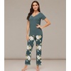 image:imageWiWi Womens Viscose from Bamboo Pajamas Set Short Sleeve Top with Pants Pjs Soft V Neck Sleepwear Lightweight Loungewear S3XAgreenFloral