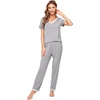 image:imageWiWi Womens Viscose from Bamboo Pajamas Set Short Sleeve Top with Pants Pjs Soft V Neck Sleepwear Lightweight Loungewear S3XAheather Grey