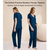 image:imageWiWi Womens Viscose from Bamboo Pajamas Set Short Sleeve Top with Pants Pjs Soft V Neck Sleepwear Lightweight Loungewear S3XAink Blue