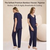image:imageWiWi Womens Viscose from Bamboo Pajamas Set Short Sleeve Top with Pants Pjs Soft V Neck Sleepwear Lightweight Loungewear S3XAnavy