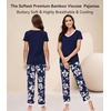 image:imageWiWi Womens Viscose from Bamboo Pajamas Set Short Sleeve Top with Pants Pjs Soft V Neck Sleepwear Lightweight Loungewear S3XAnavy Floral