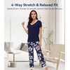 image:imageWiWi Womens Viscose from Bamboo Pajamas Set Short Sleeve Top with Pants Pjs Soft V Neck Sleepwear Lightweight Loungewear S3XAnavy Floral