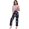image:imageWiWi Womens Viscose from Bamboo Pajamas Set Short Sleeve Top with Pants Pjs Soft V Neck Sleepwear Lightweight Loungewear S3XAnavyFloral