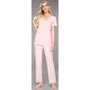 image:imageWiWi Womens Viscose from Bamboo Pajamas Set Short Sleeve Top with Pants Pjs Soft V Neck Sleepwear Lightweight Loungewear S3XApink
