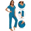 image:imageWiWi Womens Viscose from Bamboo Pajamas Set Short Sleeve Top with Pants Pjs Soft V Neck Sleepwear Lightweight Loungewear S3XAteal Blue