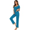 image:imageWiWi Womens Viscose from Bamboo Pajamas Set Short Sleeve Top with Pants Pjs Soft V Neck Sleepwear Lightweight Loungewear S3XAteal Blue