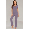 image:imageWiWi Womens Viscose from Bamboo Pajamas Set Short Sleeve Top with Pants Pjs Soft V Neck Sleepwear Lightweight Loungewear S3XAviolet