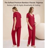 image:imageWiWi Womens Viscose from Bamboo Pajamas Set Short Sleeve Top with Pants Pjs Soft V Neck Sleepwear Lightweight Loungewear S3XAwine Red